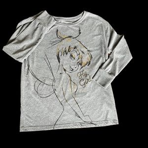 Disney Fly Girl Tinkerbell  long sleeved T shirt gray with gold size M